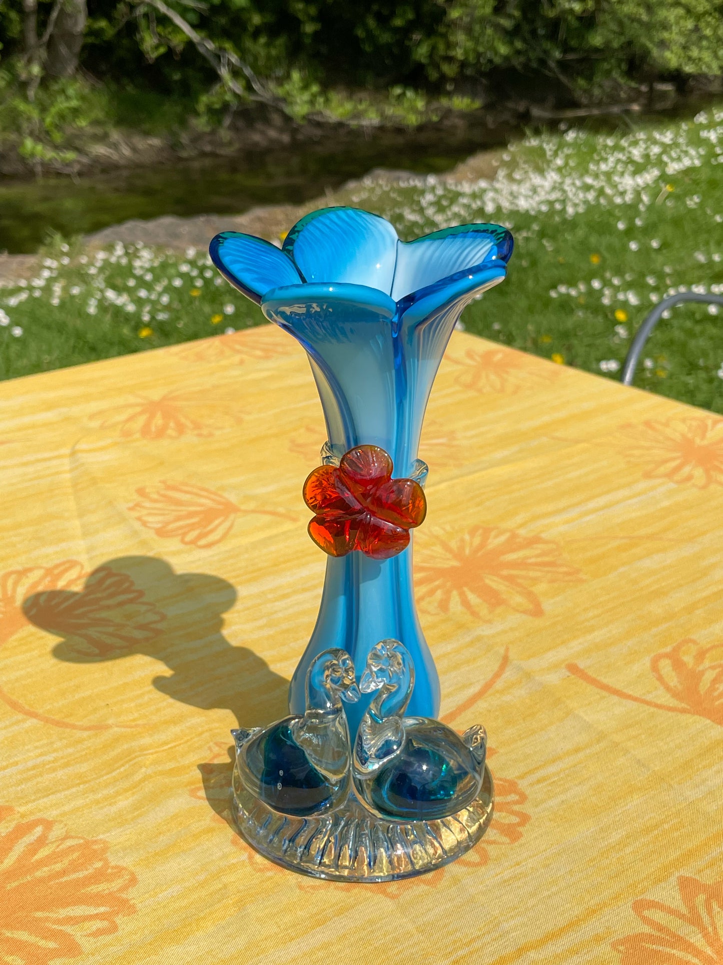 Vase cygne bleu murano