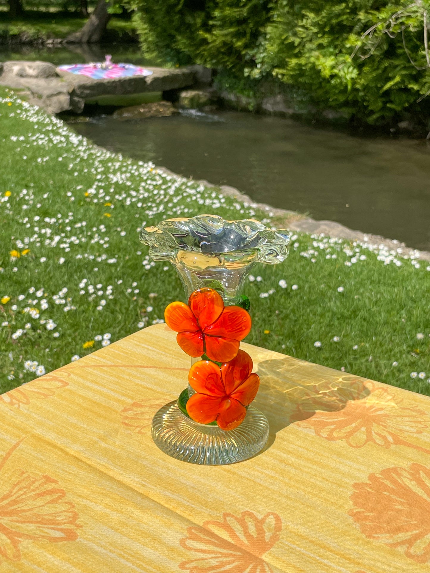 Bougeoir fleurs orange Murano
